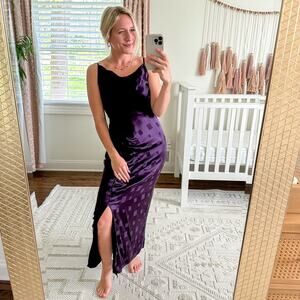 Milly Sleeveless Silk Blend Cowl Neck Ruched Side Slit Maxi Dress Purple 8